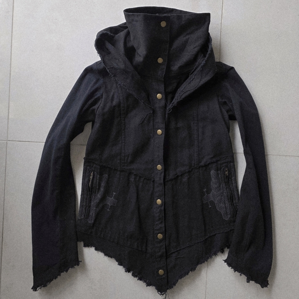 Chintamani Alchemy Black Canvas Cotton Tribal Boho Raw Jacket Sz Small Hoodie